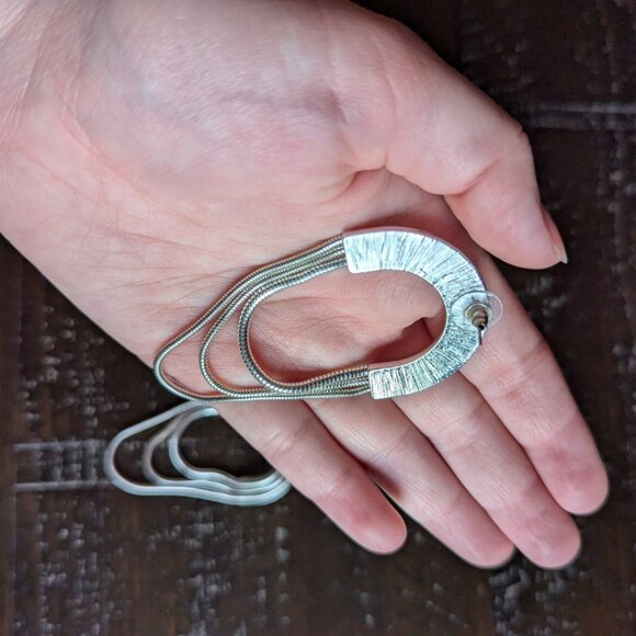 Silver Tone Drop Earrings Statement Large Modern Oval Abstract Glam Party - Picture 3 of 4